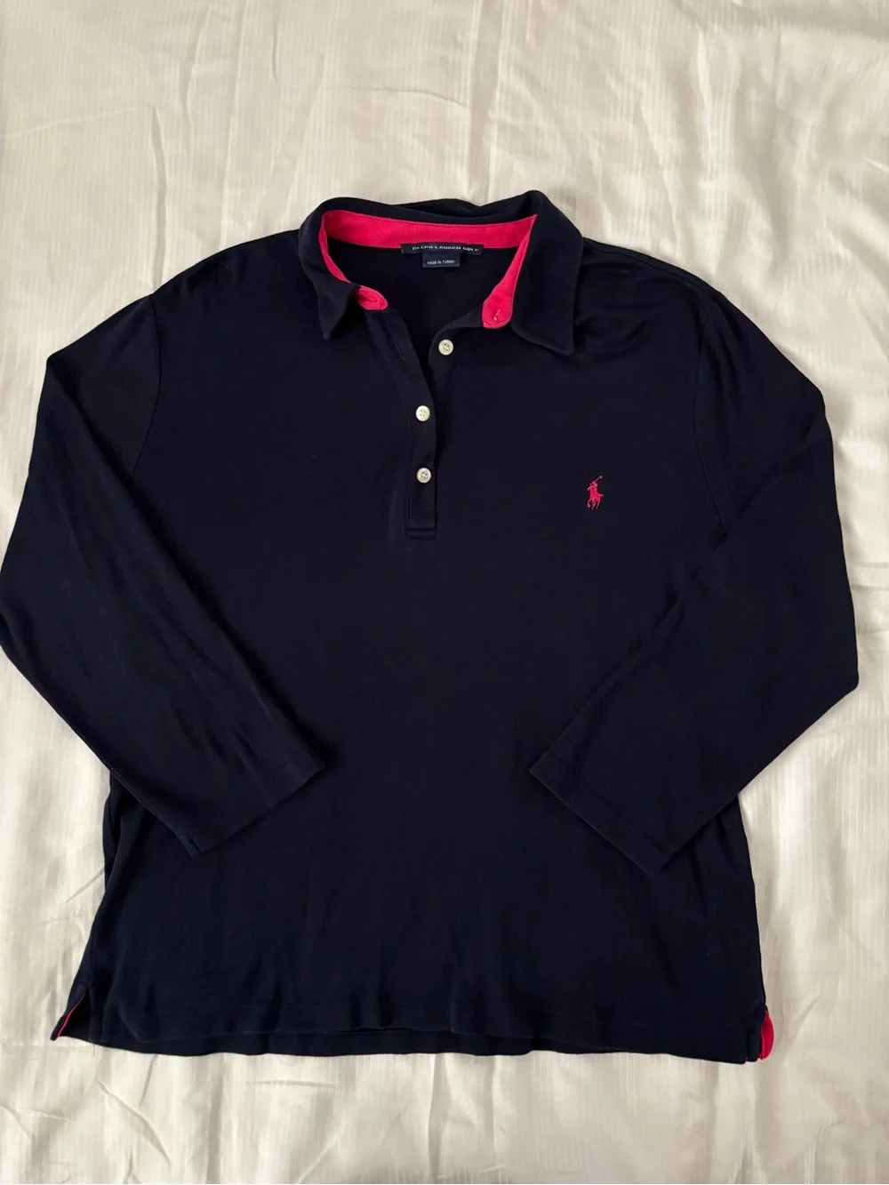 Ralph Lauren Navy Long-Sleeve Polo with Pink Accents